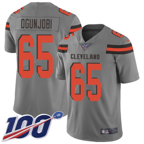 Cleveland Browns Larry Ogunjobi Men Gray Limited Jersey #65 NFL Football 100th Season Inverted Legend->cleveland browns->NFL Jersey